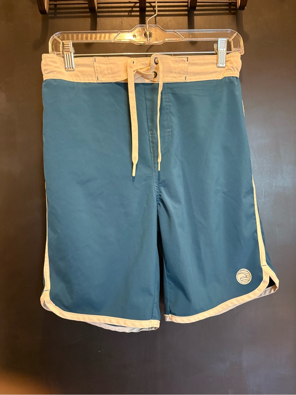 Laguna Swim Men’s Retro Vintage Swim Trunks Small Teal With Cream
